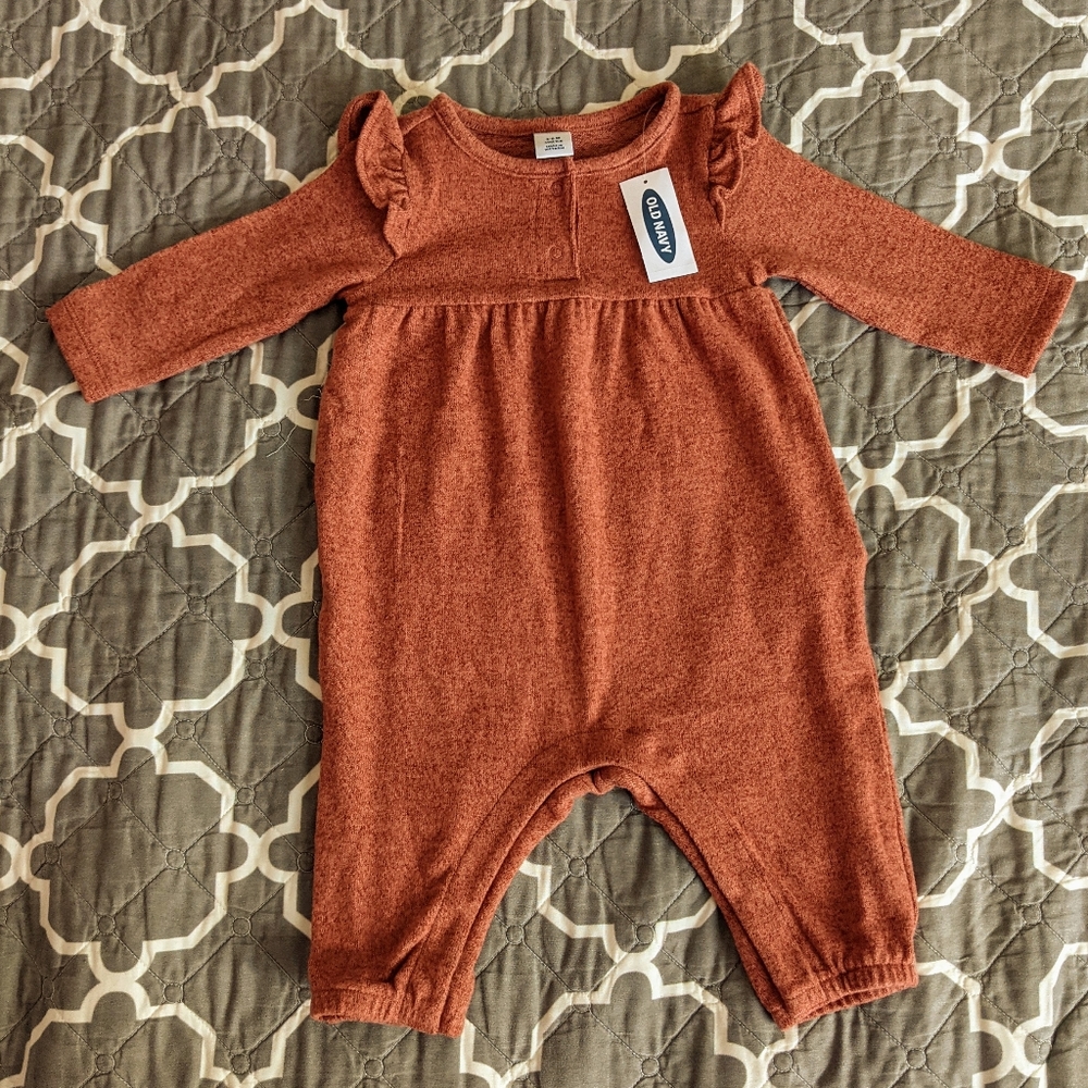 OLD NAVY Long Sleeve Ruffle Trim Jumpsuit 3-6M